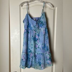 Hollister Floral Blue and Purple Mini Sundress Adjustable Straps Women’s Small